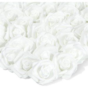 100 Pack White Artificial Flowers, Bulk Stemless Fake Foam Roses for Wedding